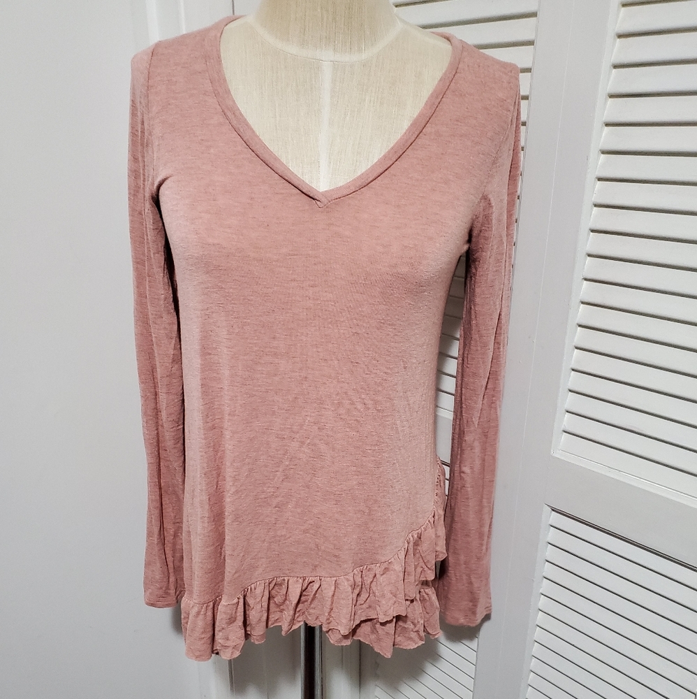 Ella Mae pink ruffle basic top